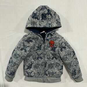 Disney Marvel Spider Man Thick Zip Up Hoodie  Pockets Gray and Blue Size 5